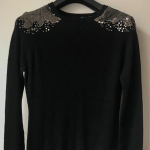 AQUA Cashmere Sweater w/ Sequin Shoulders